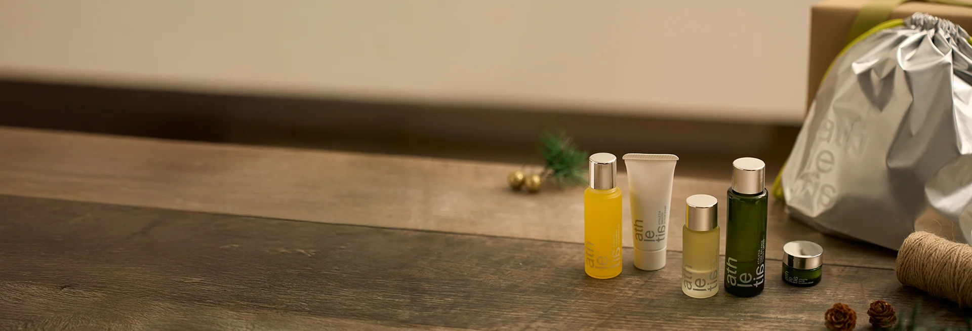 Athletia Holiday Edit GWP with purchases over £100. Includes five trial-size icons beautifully wrapped in a silver bag.